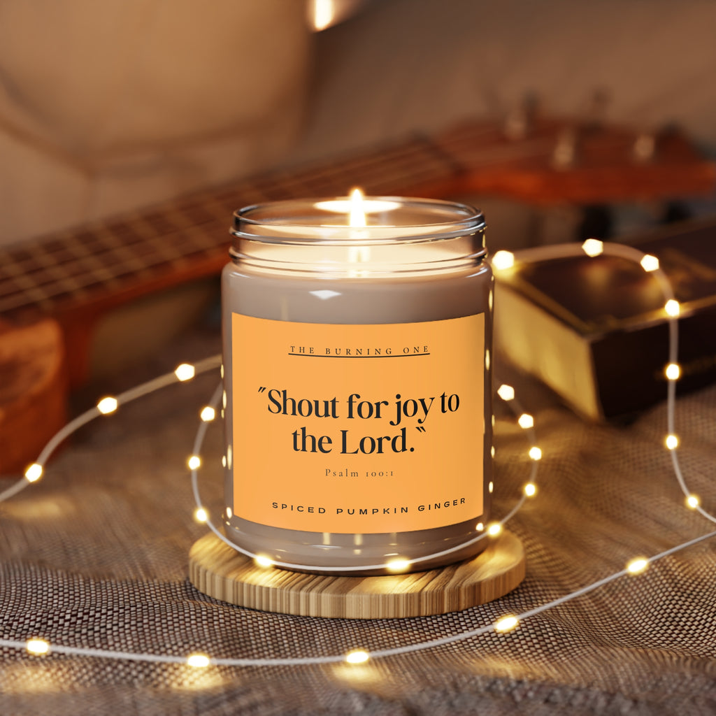 9oz Spiced Pumpkin Ginger Soy Candle — “Shout for joy to the Lord.” (White Lid)