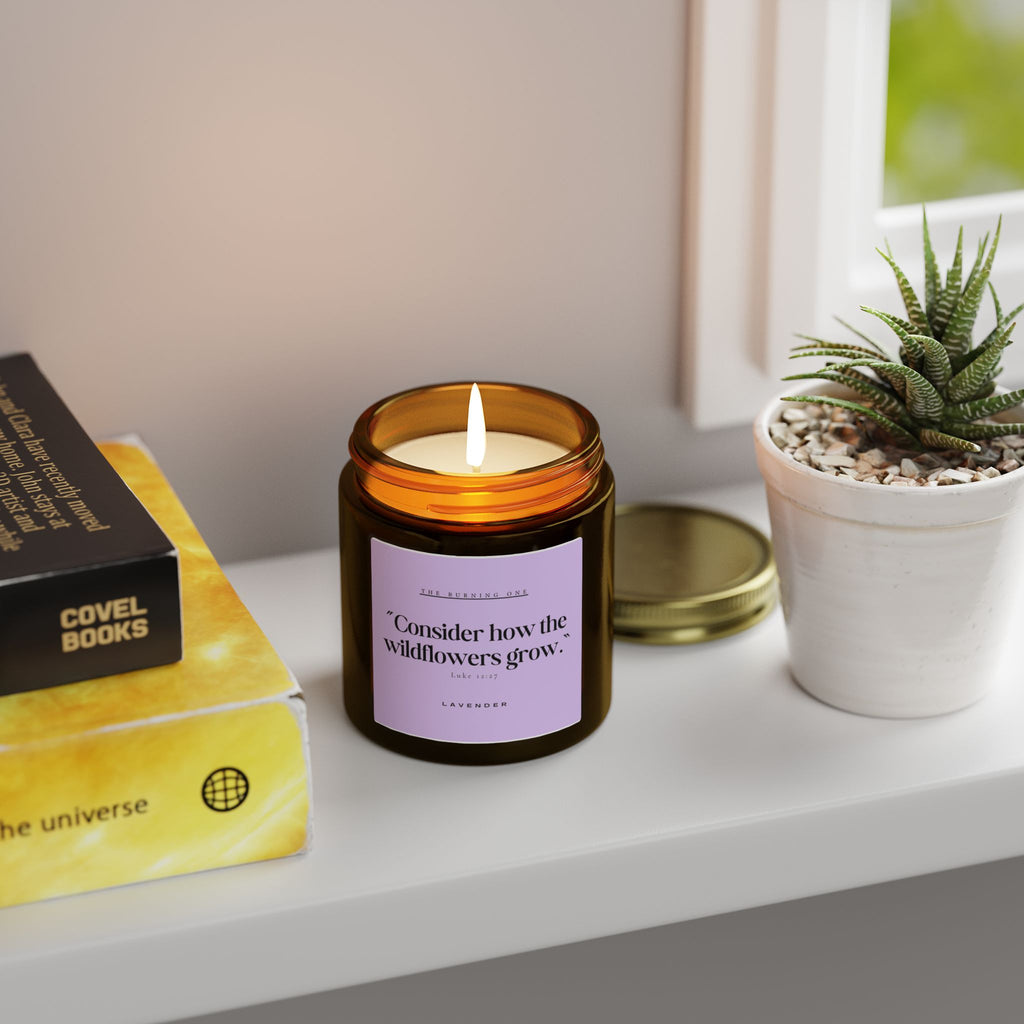 Lavender Soy Candle — "Consider How the Wildflowers Grow" Scented Jar (4oz & 9oz)