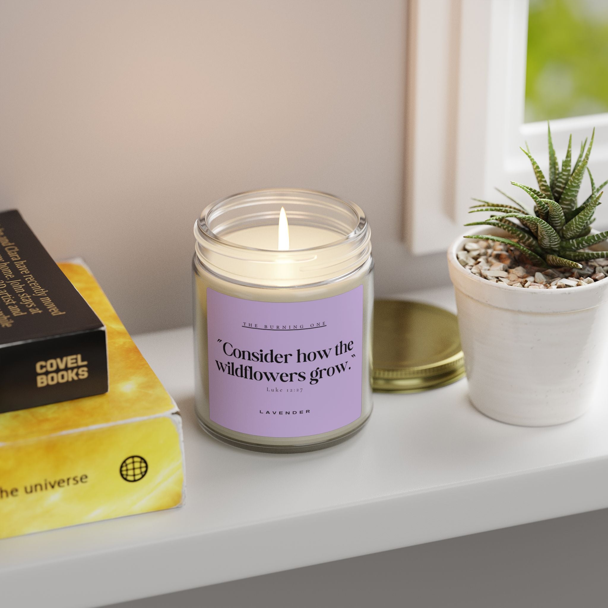 Lavender Soy Candle — "Consider How the Wildflowers Grow" Scented Jar (4oz & 9oz)