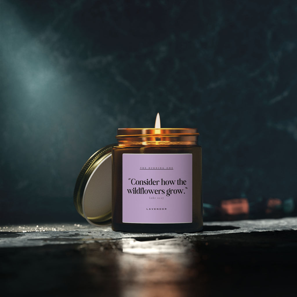Lavender Soy Candle — "Consider How the Wildflowers Grow" Scented Jar (4oz & 9oz)