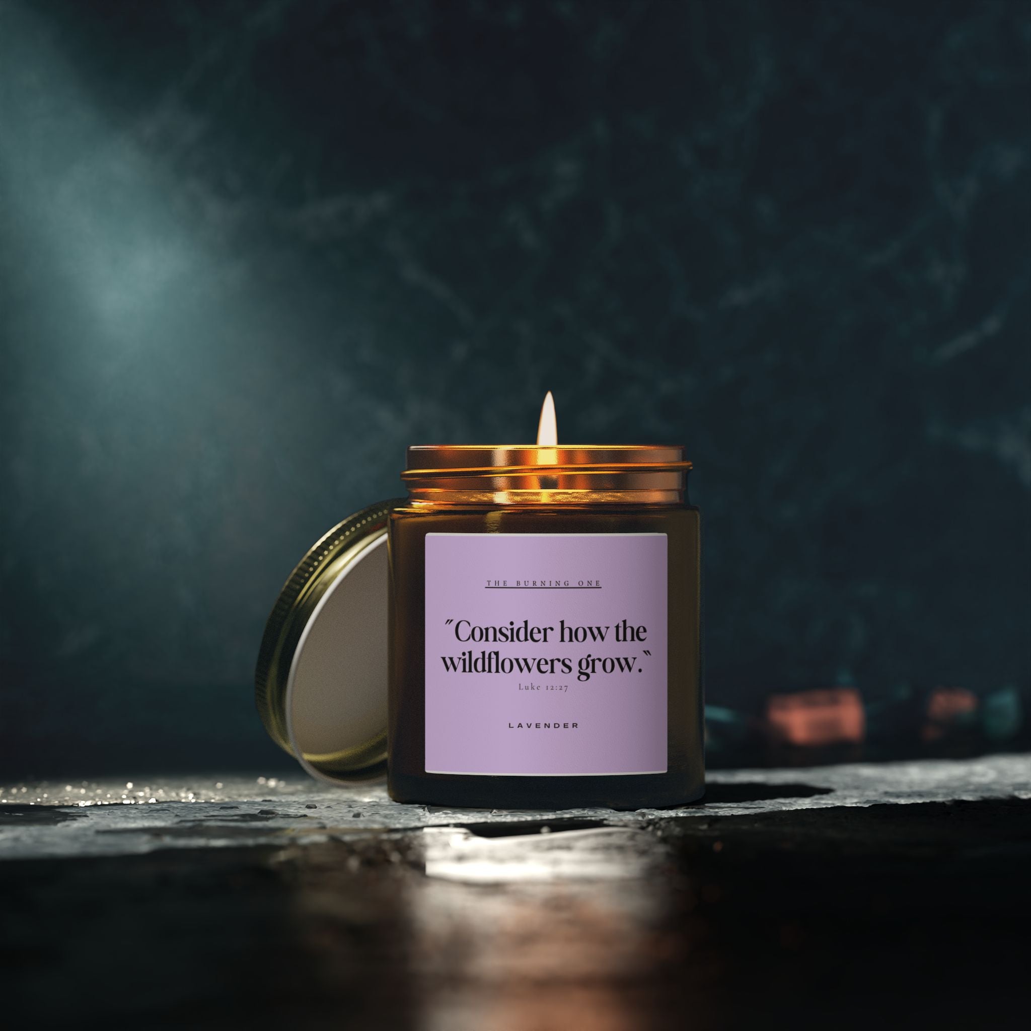 Lavender Soy Candle — "Consider How the Wildflowers Grow" Scented Jar (4oz & 9oz)