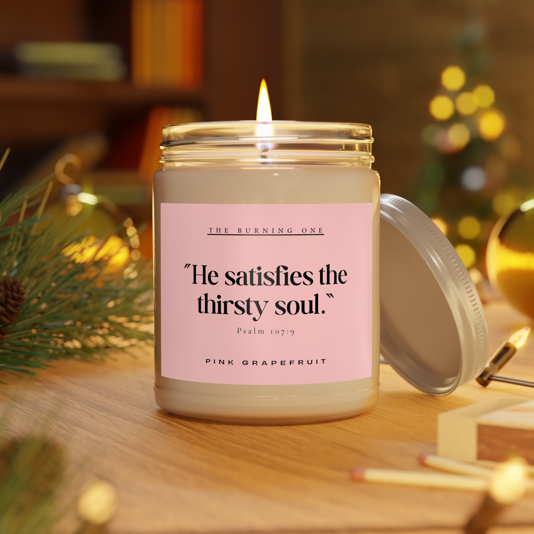 Pink Grapefruit Soy Candle — "He satisfies the thirsty soul." (9 oz, White Lid)