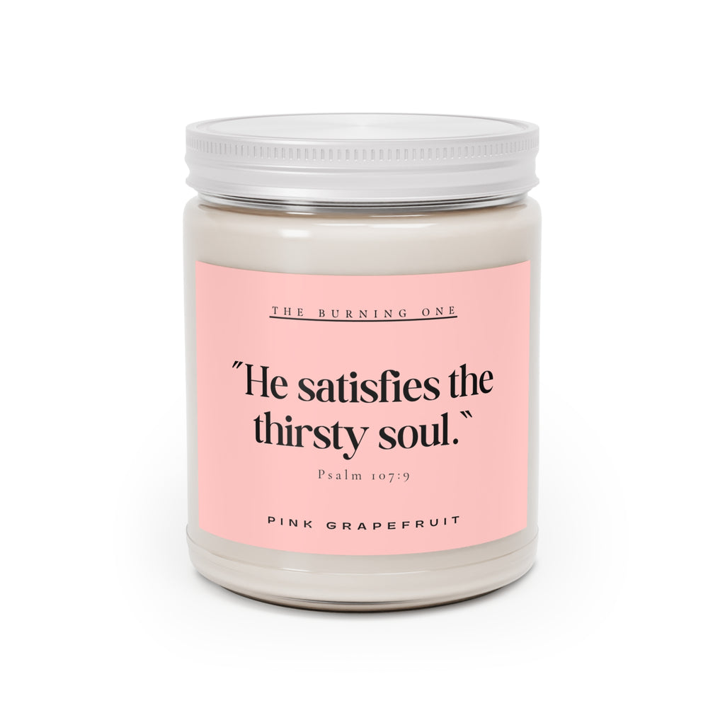 Pink Grapefruit Soy Candle — "He satisfies the thirsty soul." (9 oz, White Lid)
