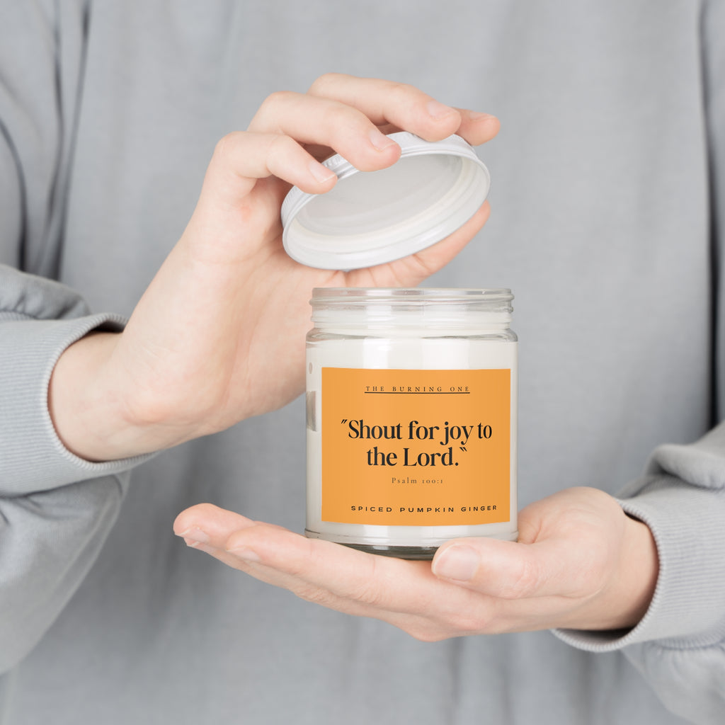 9oz Spiced Pumpkin Ginger Soy Candle — “Shout for joy to the Lord.” (White Lid)