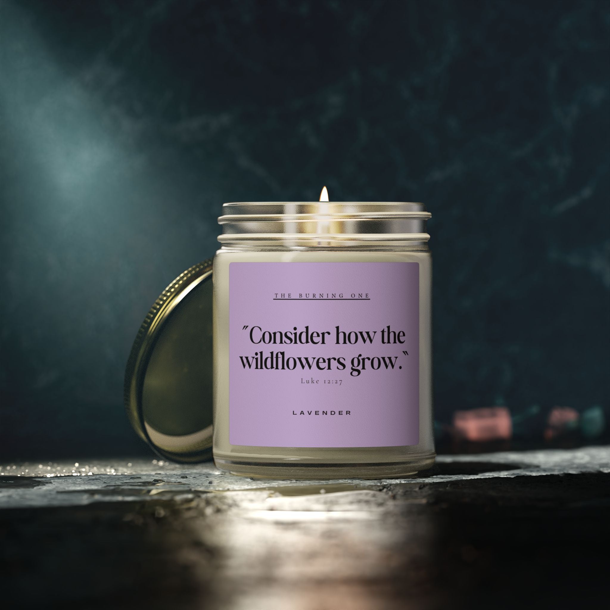Lavender Soy Candle — "Consider How the Wildflowers Grow" Scented Jar (4oz & 9oz)